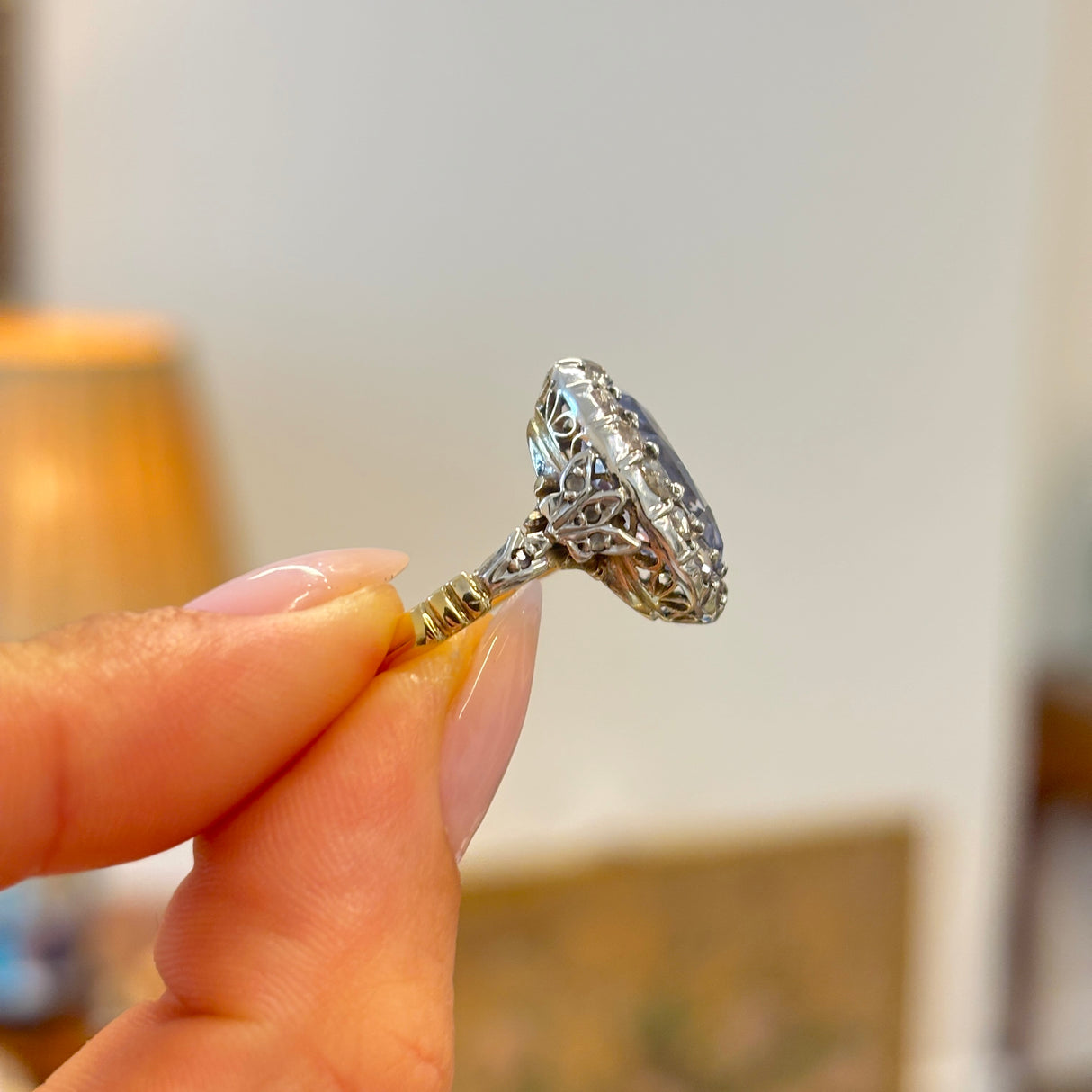 Antique, Early Victorian 9.65ct sapphire & diamond cluster ring