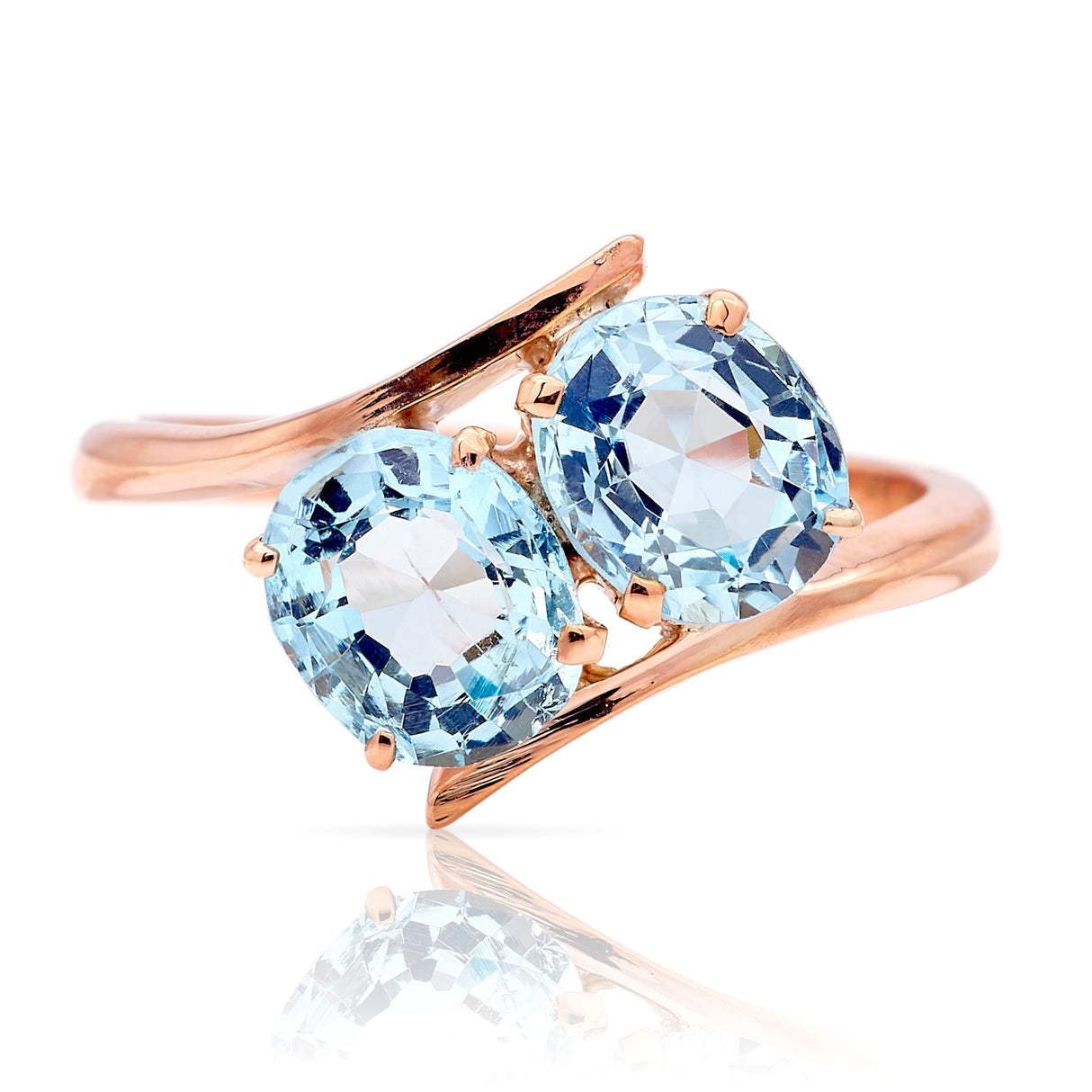 Vintage, 1950s aquamarine toi et moi twist ring