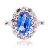 Vintage, 1940s Sri Lankan (Ceylon) sapphire & diamond cluster ring