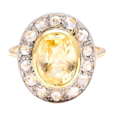 Vintage, 1940s yellow sapphire & diamond cluster ring