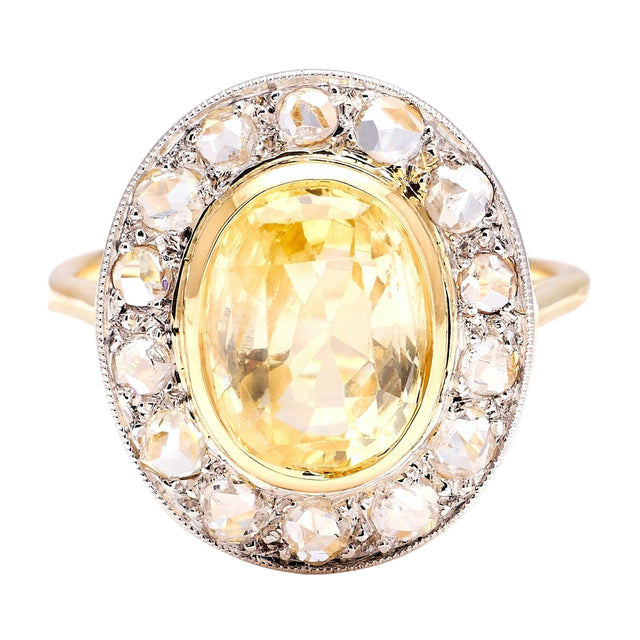 Vintage, 1940s yellow sapphire & diamond cluster ring