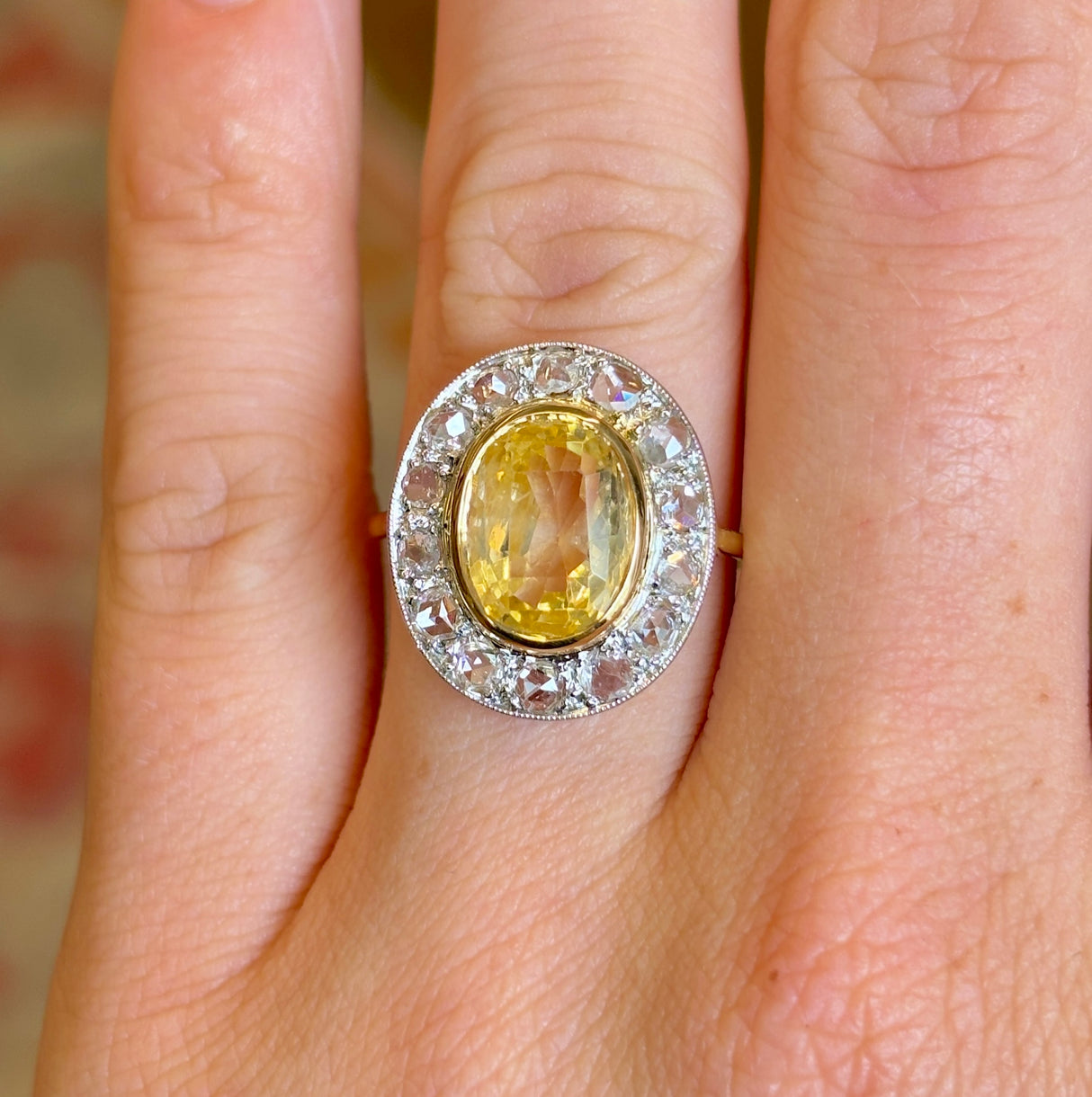 Vintage, 1940s yellow sapphire & diamond cluster ring