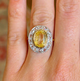 Vintage, 1940s yellow sapphire & diamond cluster ring