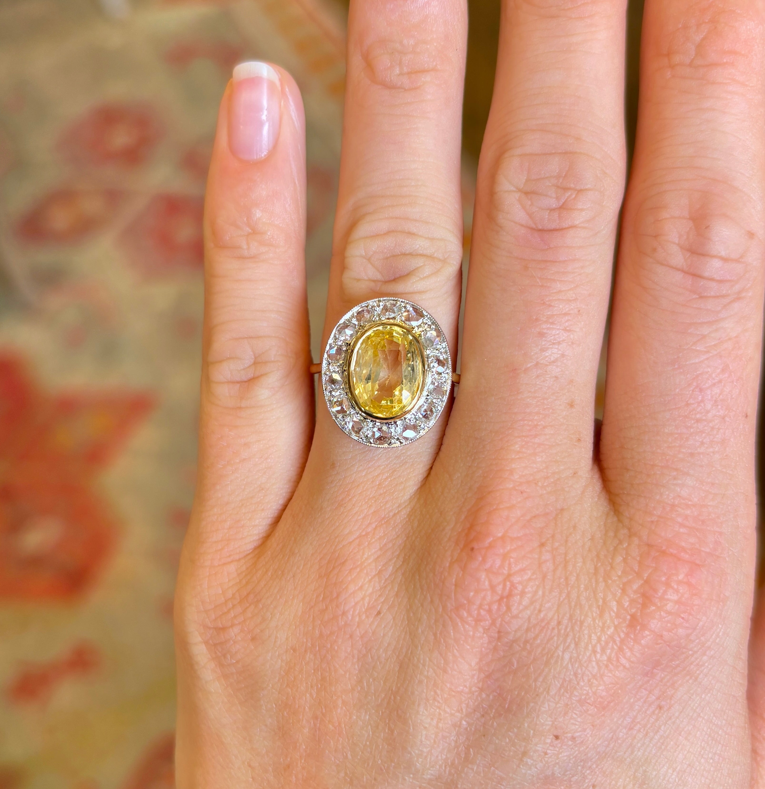 リング - イエローサファイアリング Yellow Sapphire Ring Vintage, 1940s yellow sapphire & diamond cluster ring – Antique