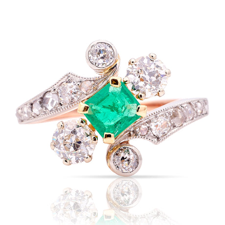 Antique, Belle Époque emerald & diamond ring