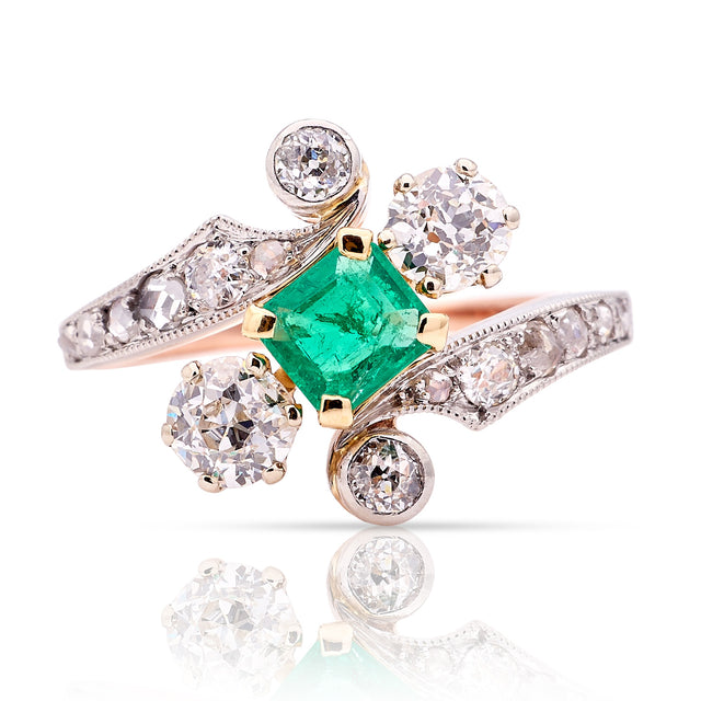 Antique, Belle Époque emerald & diamond ring