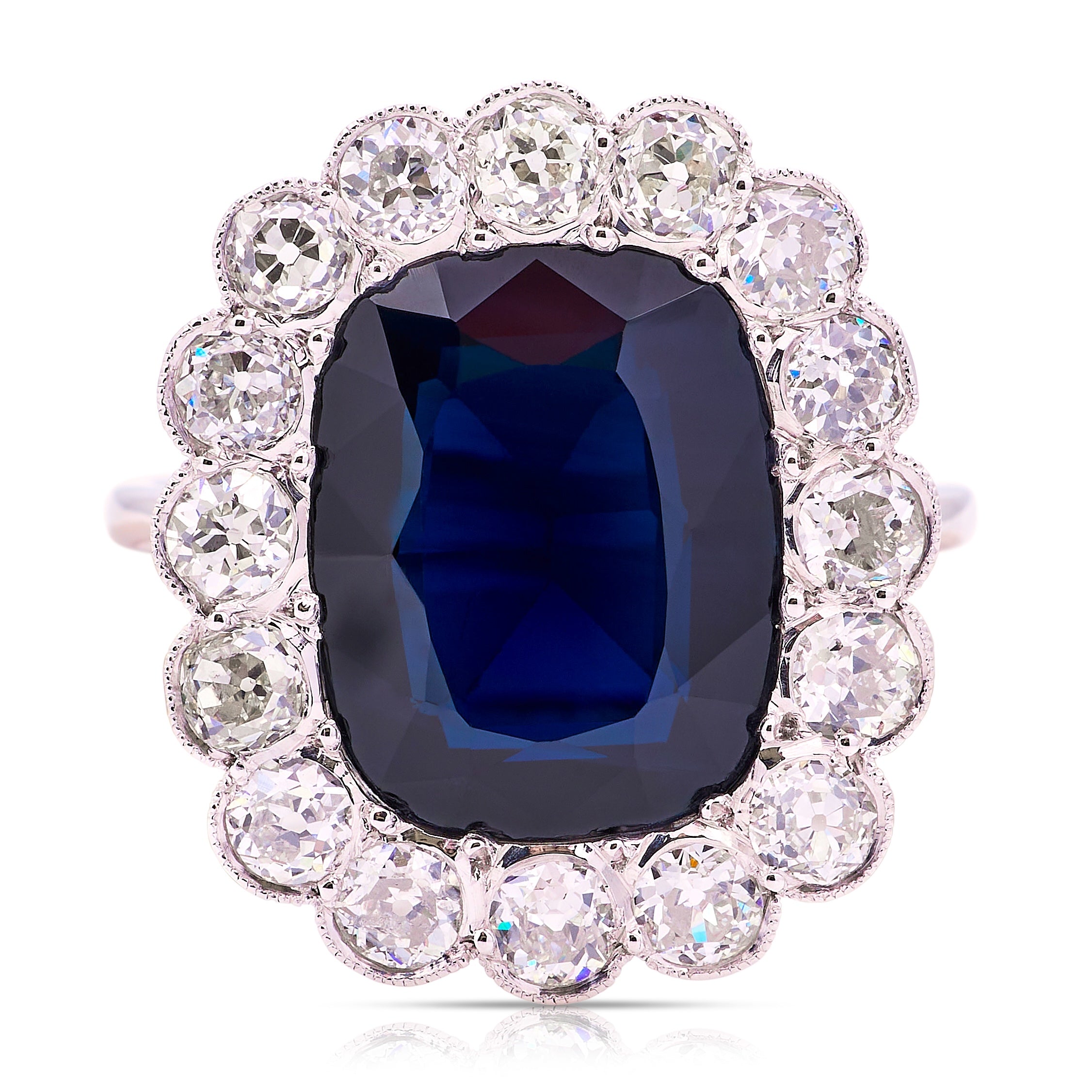 BELLE ÉPOQUE Sapphire 1-1 Antique, Belle Époque 8ct cushion-cut sapphire and diamond