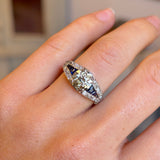 Vintage, Art Deco 2.44ct tinted old-cut diamond & sapphire ring