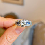 Vintage, Art Deco 2.44ct tinted old-cut diamond & sapphire ring
