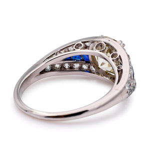 Vintage, Art Deco 2.44ct tinted old-cut diamond & sapphire ring