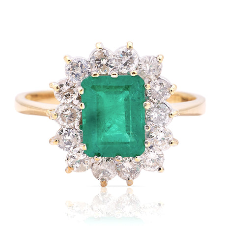 Vintage, 1970s emerald & diamond cluster ring