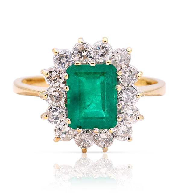Vintage, 1970s emerald & diamond cluster ring