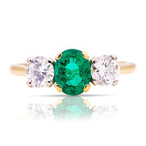 Vintage, 1970s emerald & diamond three-stone engagement ring