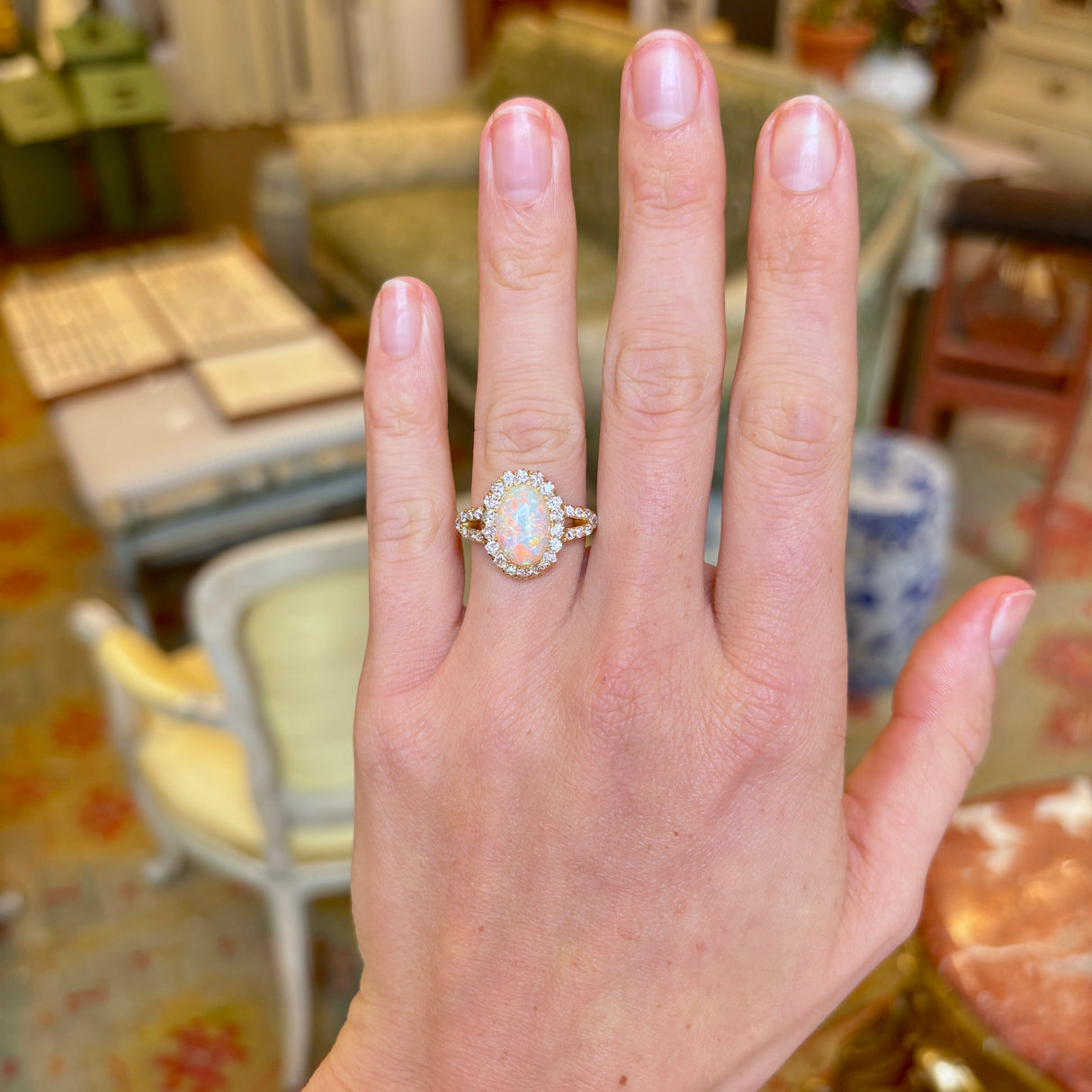 Antique, Victorian opal & diamond cluster ring