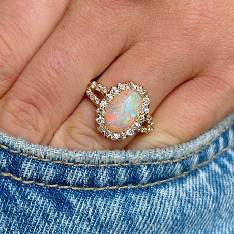 Antique, Victorian opal & diamond cluster ring