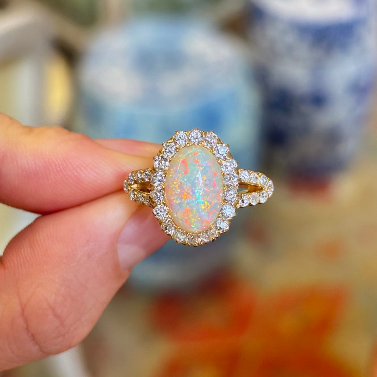 Antique, Victorian opal & diamond cluster ring