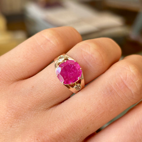 Antique, Victorian pink sapphire & diamond three-stone ring
