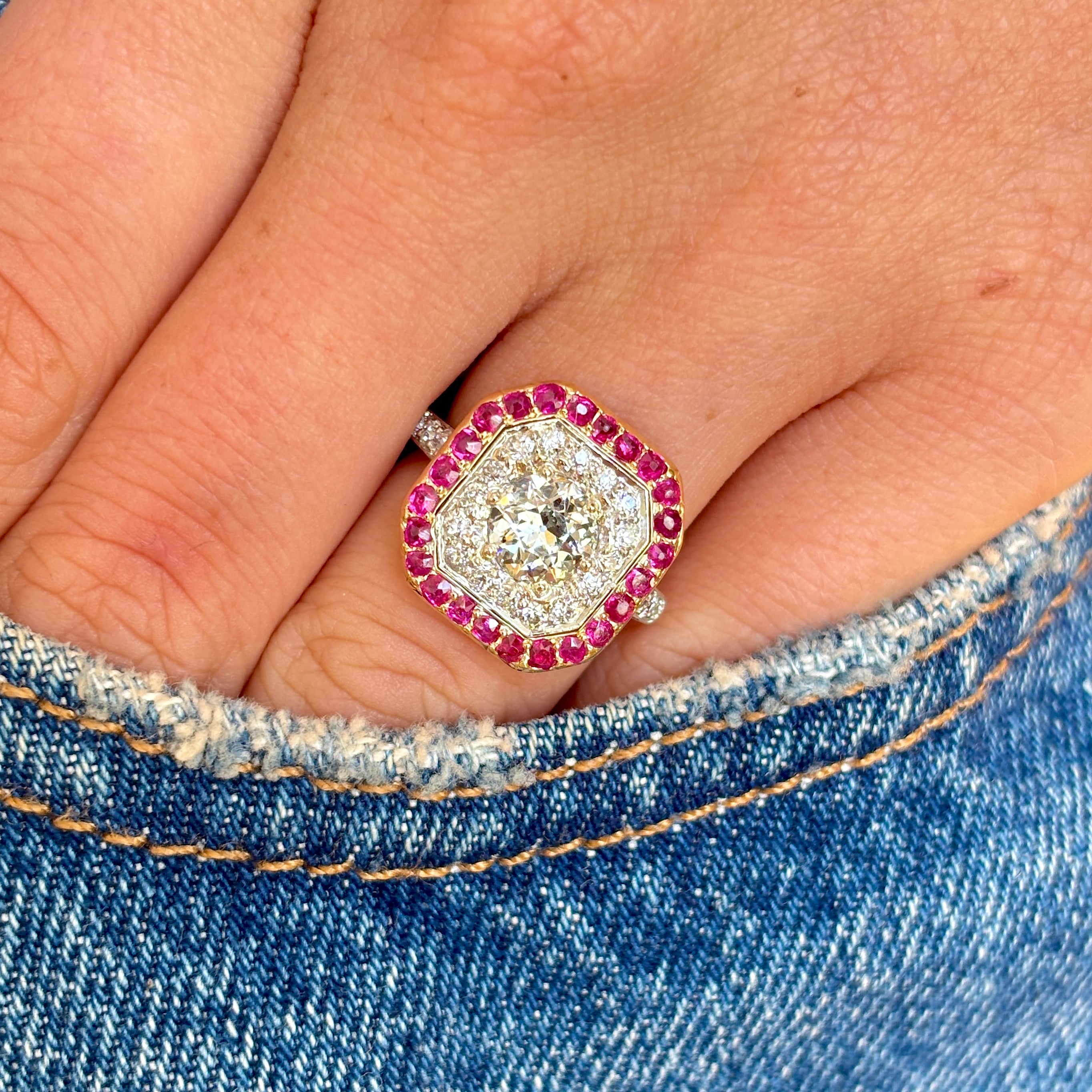 Vintage, Art Deco diamond & ruby cluster ring