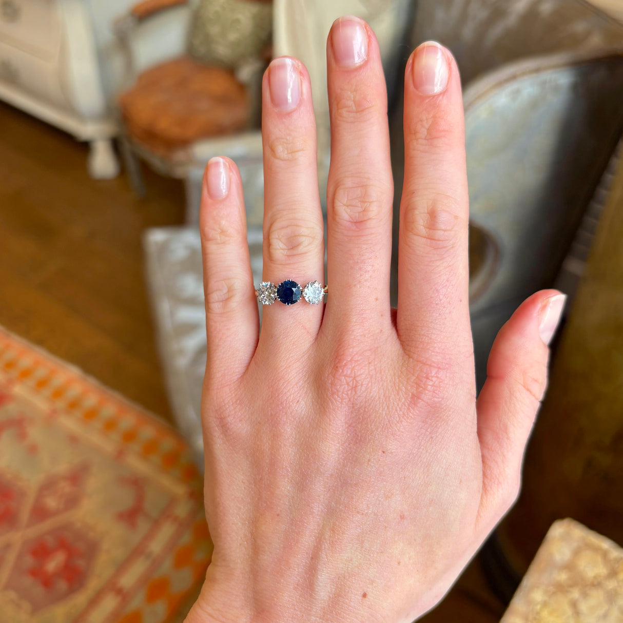 Antique, Edwardian sapphire & diamond three-stone ring