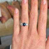 Vintage, 1950s teal sapphire & diamond three-stone ring