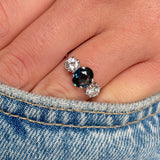 Vintage, 1950s teal sapphire & diamond three-stone ring
