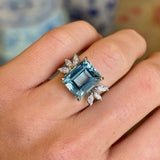 Vintage, 6.30ct aquamarine & diamond cluster ring