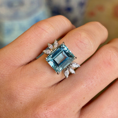 Vintage, 6.30ct aquamarine & diamond cluster ring