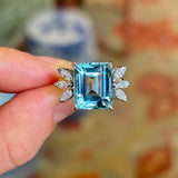 Vintage, 6.30ct aquamarine & diamond cluster ring