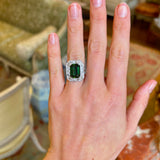 Vintage, Art Deco 5ct chrome green tourmaline & diamond cocktail ring