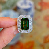 Vintage, Art Deco 5ct chrome green tourmaline & diamond cocktail ring