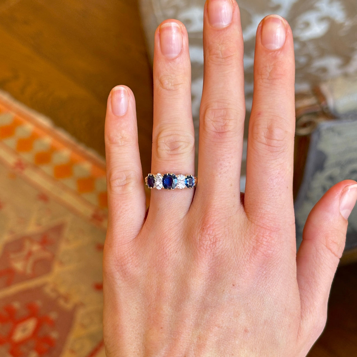 Antique, Edwardian sapphire & diamond half-hoop ring