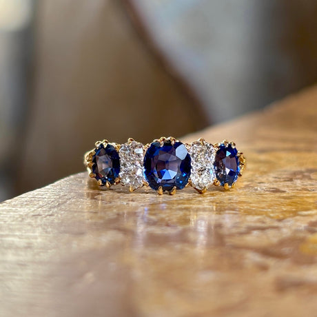 Antique, Edwardian sapphire & diamond half-hoop ring