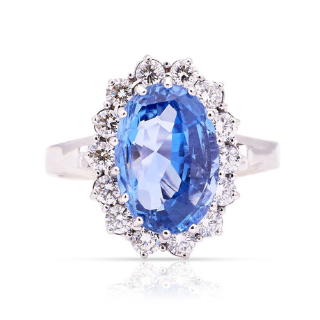Vintage, natural Ceylon sapphire & diamond cluster ring