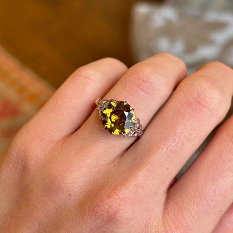 Antique, 1920s golden brown zircon cocktail ring