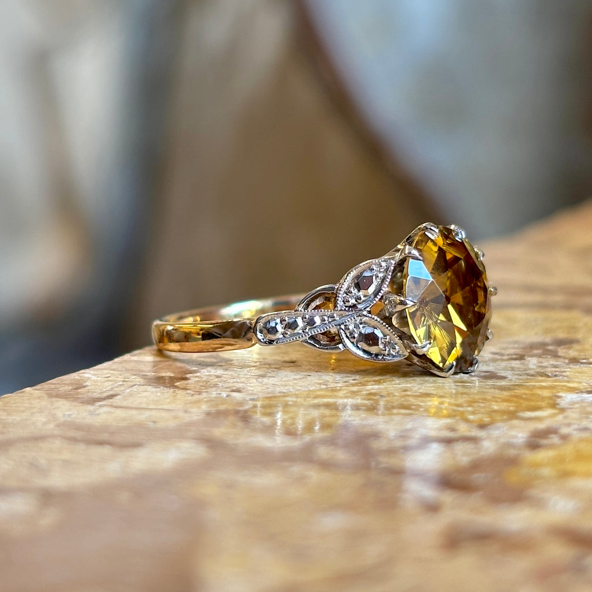 Antique, 1920s golden brown zircon cocktail ring