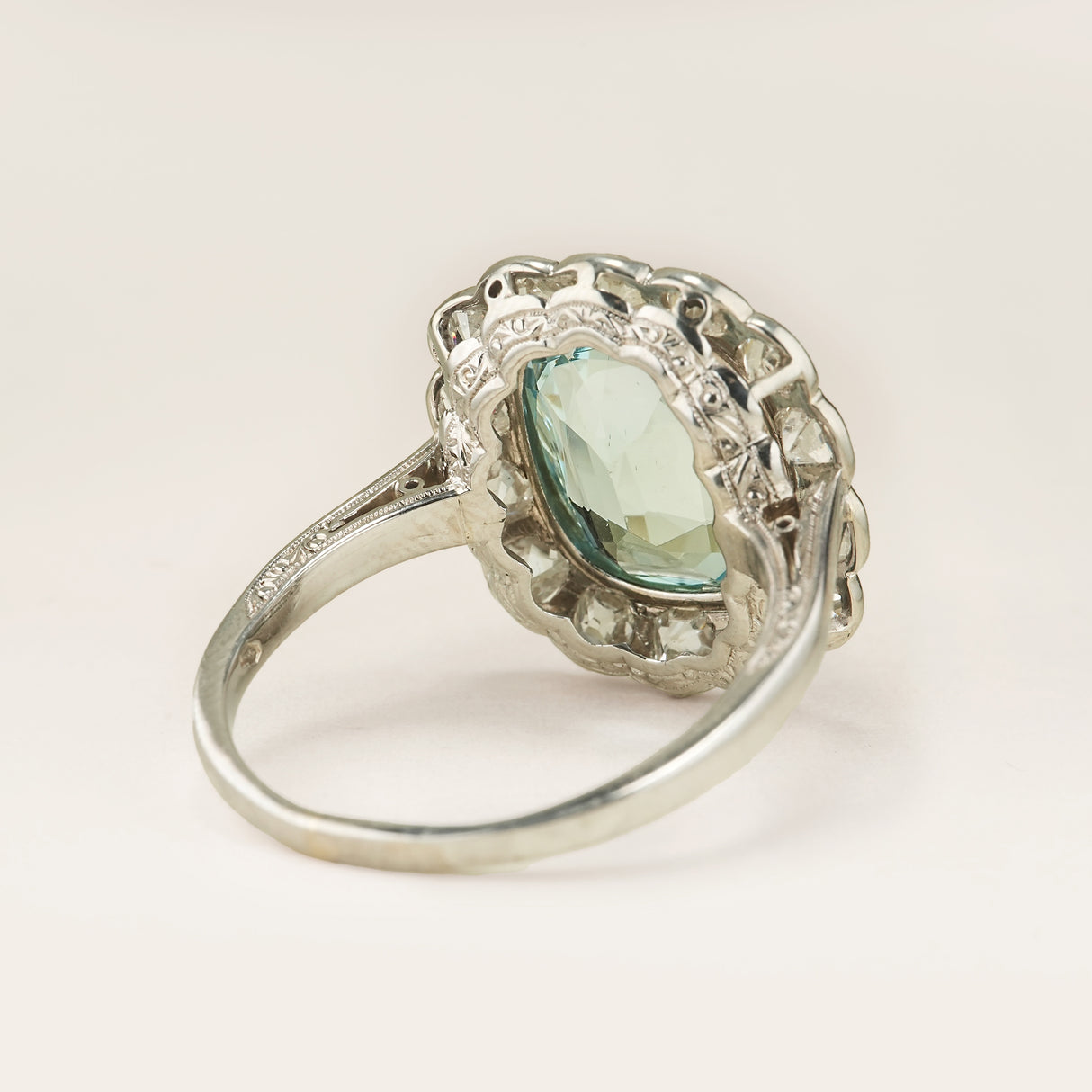 Antique, 1900s aquamarine & diamond cluster ring