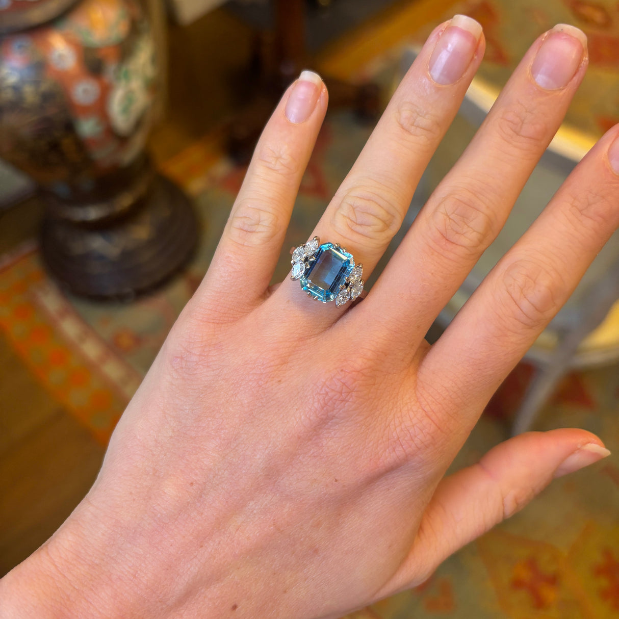 Vintage, 1970s aquamarine & diamond cocktail ring