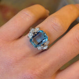 Vintage, 1970s aquamarine & diamond cocktail ring