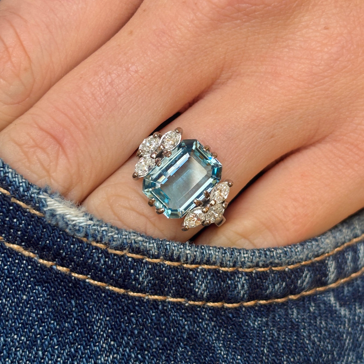 Vintage, 1970s aquamarine & diamond cocktail ring