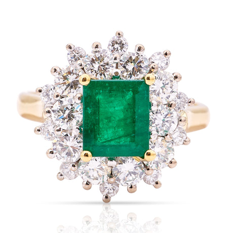 Vintage, 1970s emerald & diamond cluster ring
