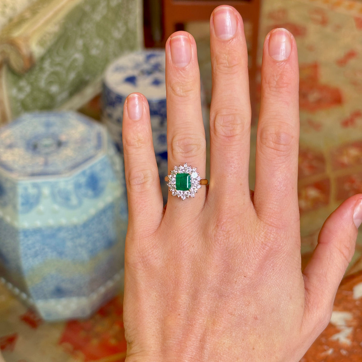 Vintage, 1970s emerald & diamond cluster ring