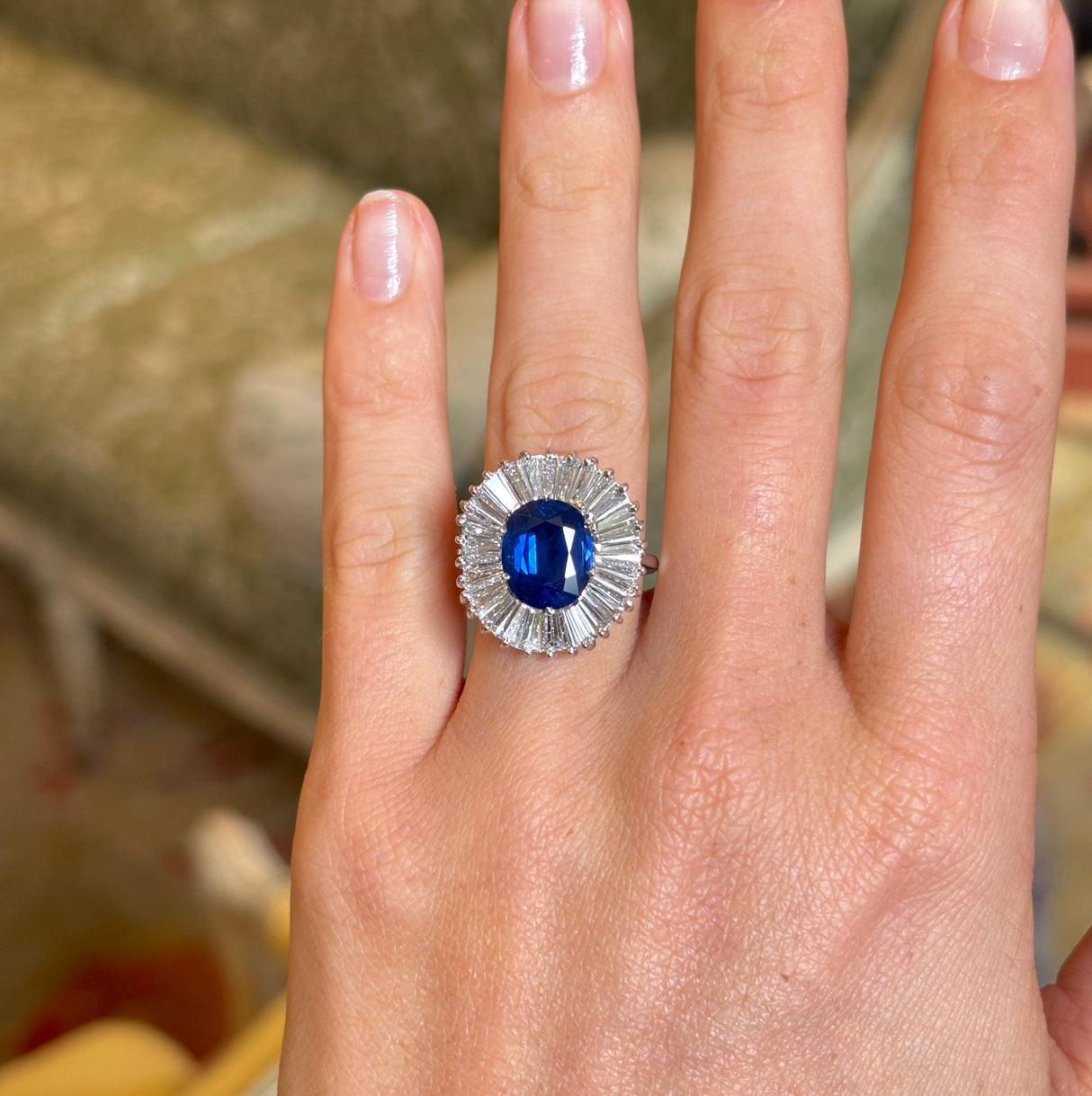 Vintage, 1950s sapphire & diamond ballerina cluster ring