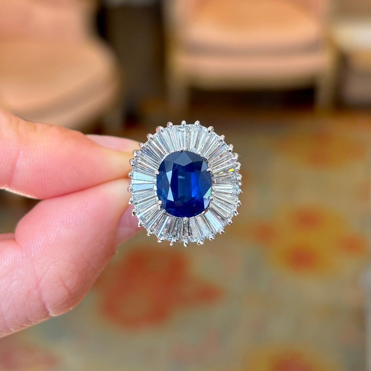 Vintage, 1950s sapphire & diamond ballerina cluster ring