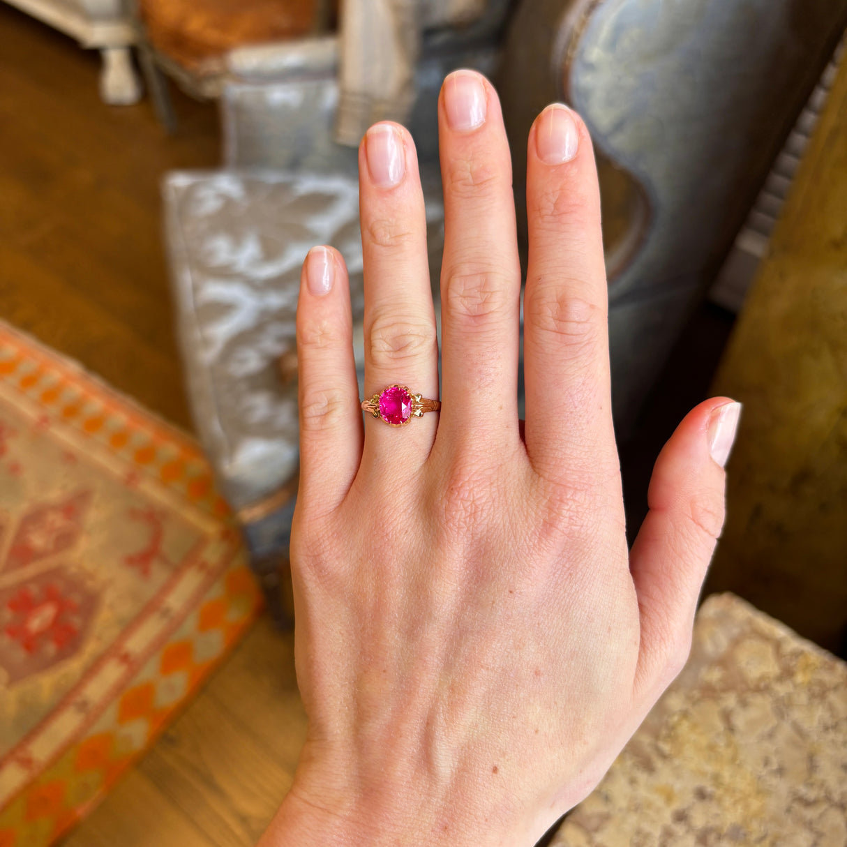 Antique, Edwardian single-stone pink ruby ring