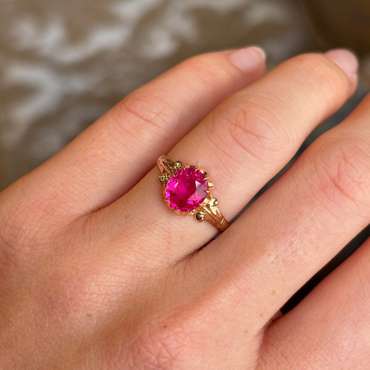 Antique, Edwardian single-stone pink ruby ring