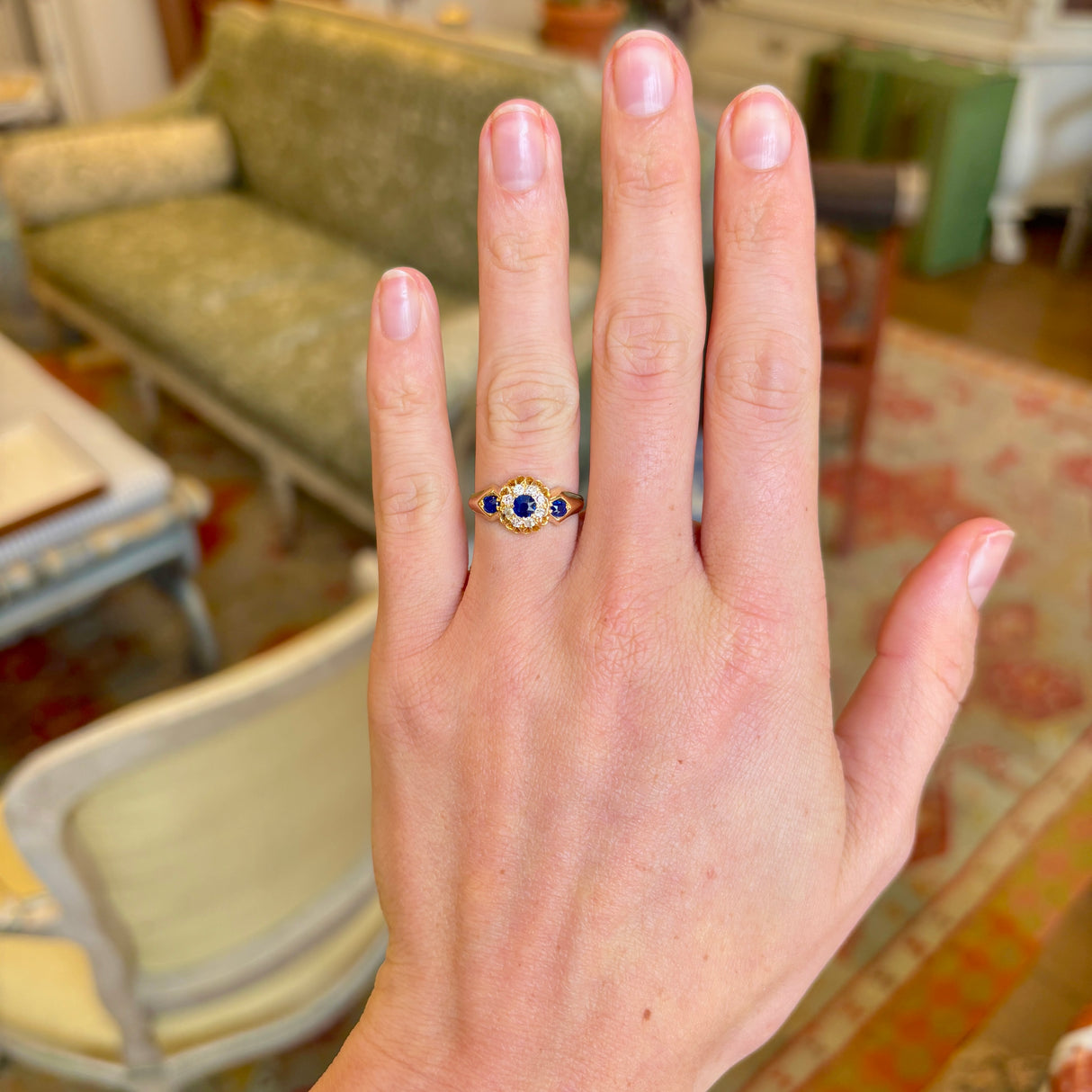 Antique, Edwardian sapphire cluster engagement ring