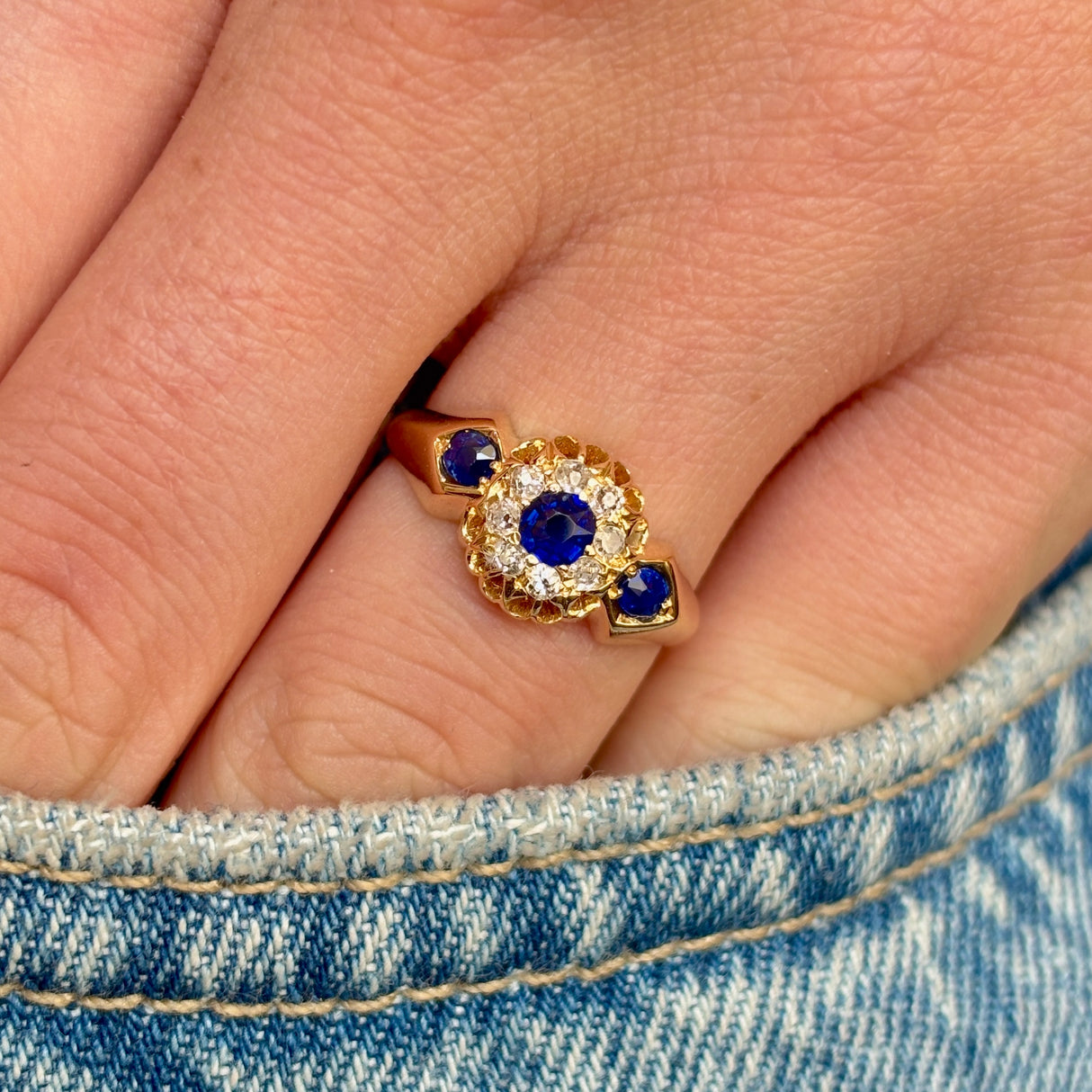 Antique, Edwardian sapphire cluster engagement ring