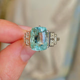 Vintage, 1920s sea green aquamarine cocktail ring