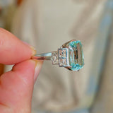 Vintage, 1920s sea green aquamarine cocktail ring