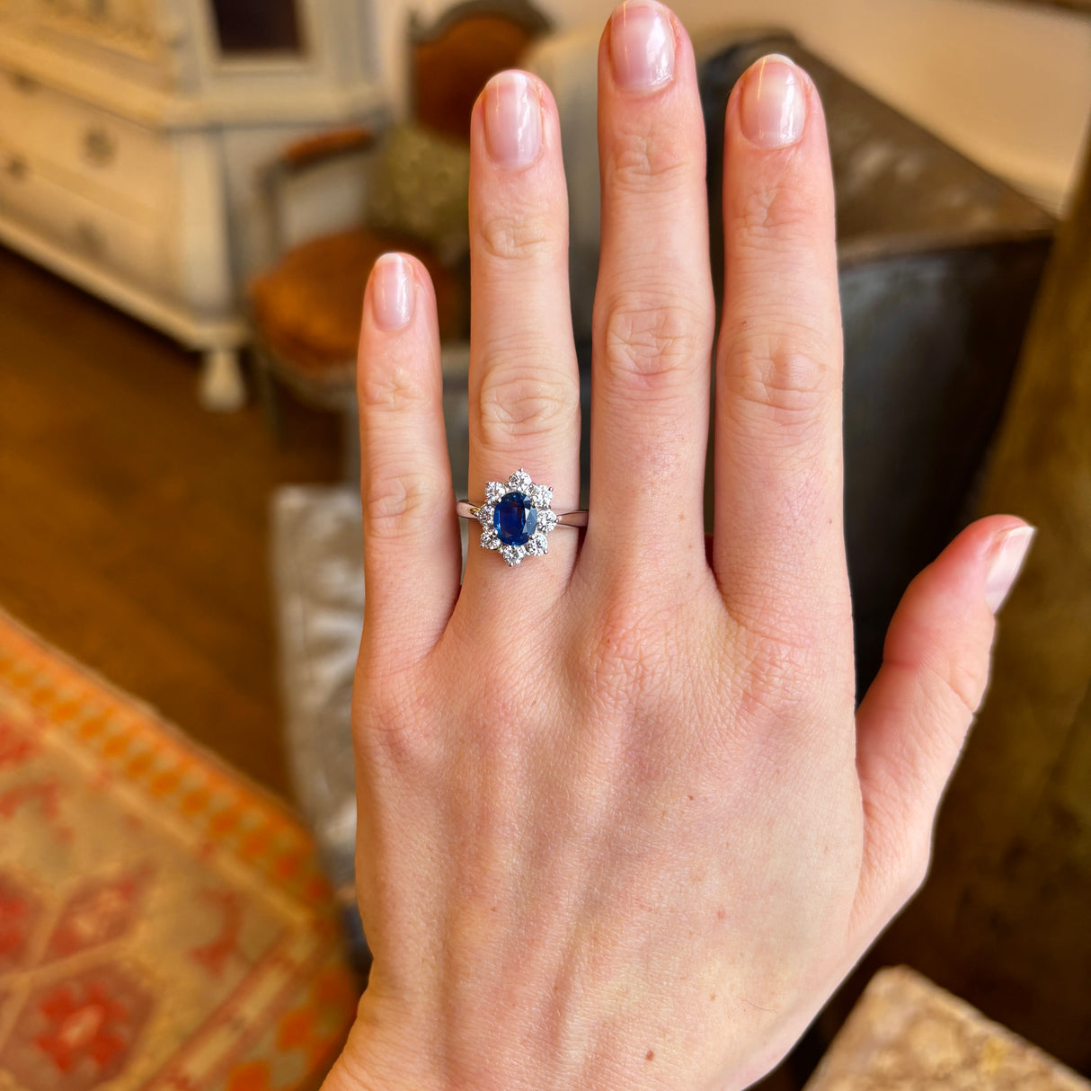 Vintage, 1950s sapphire & diamond cluster ring